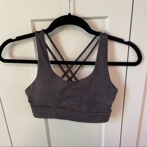 Black/Grey Marbled Sports Bra with Crisscross Back